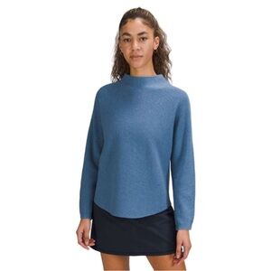 Lululemon Size XL Boxy Cotton-Blend Mock Sweater Heathered Blue